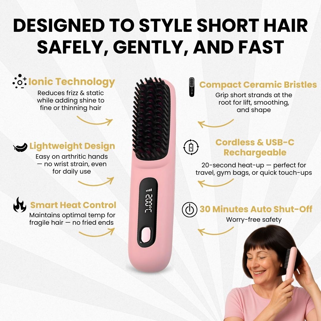 Wireless Heated Hair Brush | Customizable Heat Settings & Safe for All Hair Types, Perfect for Travel and On-the-Go Styling