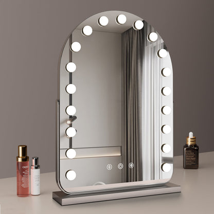Large Arched Vanity Mirror with 17 LED Bulbs | Dimmable Brightness, 3 Light Modes & USB Charging for Makeup and Dressing Tables
