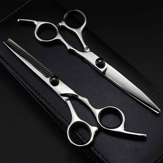 Professional Japan 4CR 6 Inch Hair Cutting Scissors Set Black Professional Stainless Steel Hair Salon Scissors, Thinning