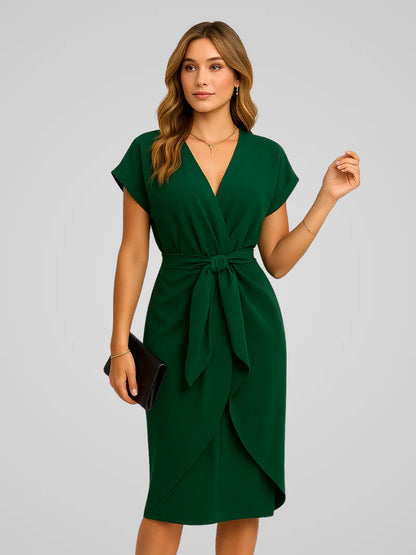 Women's Wrap Midi Dress V-Neck Green
