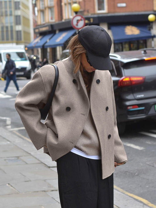 Women's Short Wool Jacket | Stand-Up Collar, Button Closure & Versatile for Casual or Formal Wear