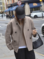 Women's Short Wool Jacket | Stand-Up Collar, Button Closure & Versatile for Casual or Formal Wear