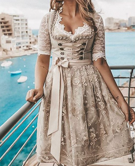 Traditional German Dirndl Dress | Laced Bodice & Lace Blouse for Oktoberfest and Folk Festivals