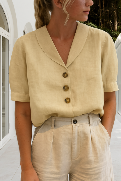 Cotton and Linen T-Shirt for Women | Breathable, Versatile Design with Envelope Neckline for Casual and Stylish Outfits