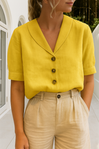 Cotton and Linen T-Shirt for Women | Breathable, Versatile Design with Envelope Neckline for Casual and Stylish Outfits