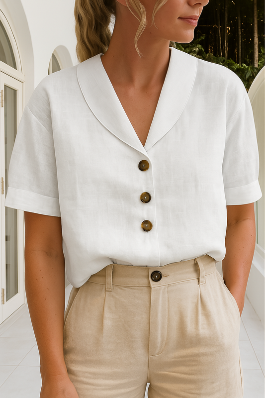 Cotton and Linen T-Shirt for Women | Breathable, Versatile Design with Envelope Neckline for Casual and Stylish Outfits
