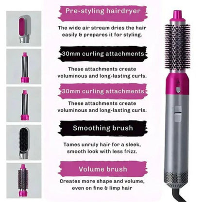 5-in-1 Hair Styler & Curling Iron | Hot Air Brush Multistyler with Attachments for Waves, Volume & Curls – Fast Heat, Easy for Beginners