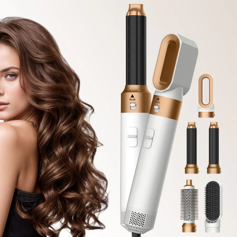 5-in-1 Hair Dryer Hot Comb Set - Professional Curling Iron & Hair Straightener Styling Tool Airstyler & Home Use