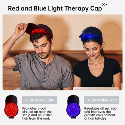 LED Red and Blue Light Therapy Cap | Wireless, Full-Head Coverage for Hair Regrowth and Scalp Care at Home or On-the-Go