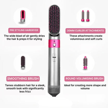 5-in-1 Hair Styler & Curling Iron | Hot Air Brush Multistyler with Attachments for Waves, Volume & Curls – Fast Heat, Easy for Beginners