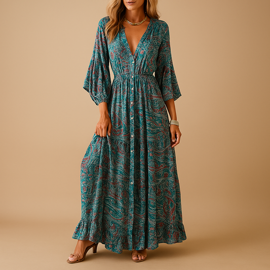 Long Boho Dress for Women - Comfortable Fit, Lightweight Fabric, Perfect for Summer Wear
