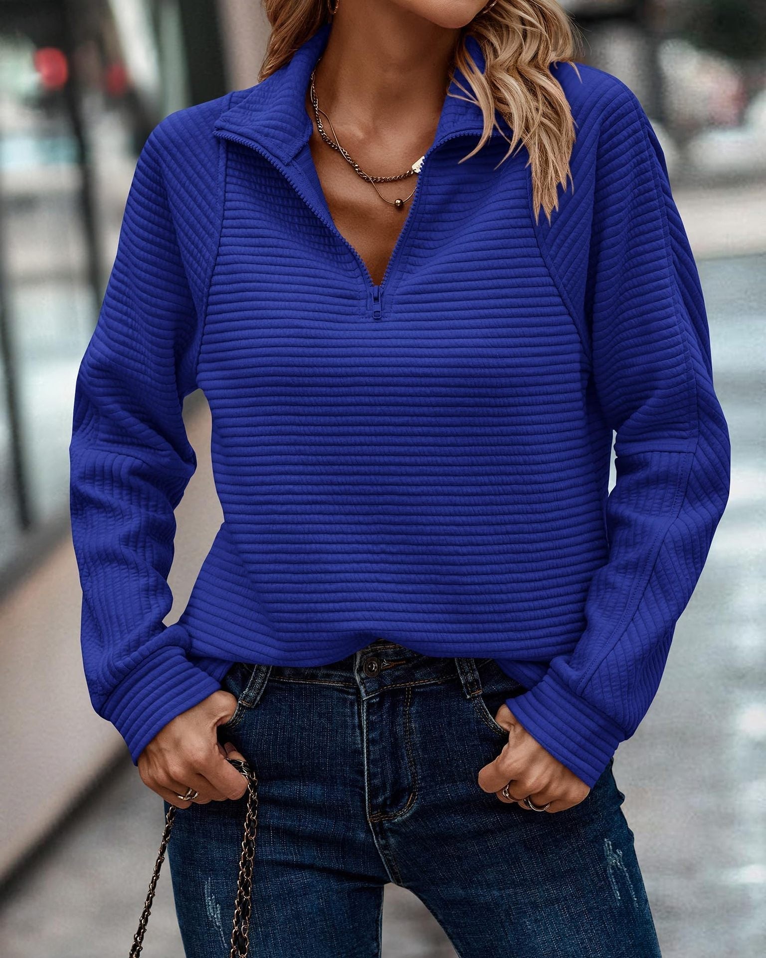 Striped Zip-Up Jumper for Women | Cooling, Breathable Material & Perfect for Casual Wear