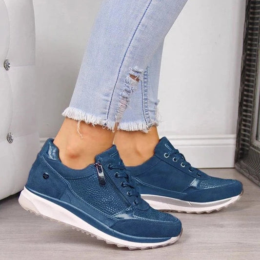 Orthopedic Walking Shoes for Women with Arch Support, Easy-On Side Zip Comfort Rocker Sneakers