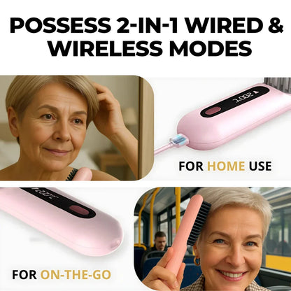 Wireless Heated Brush | Customizable Heat Settings & Portable for Effortless Styling Anytime