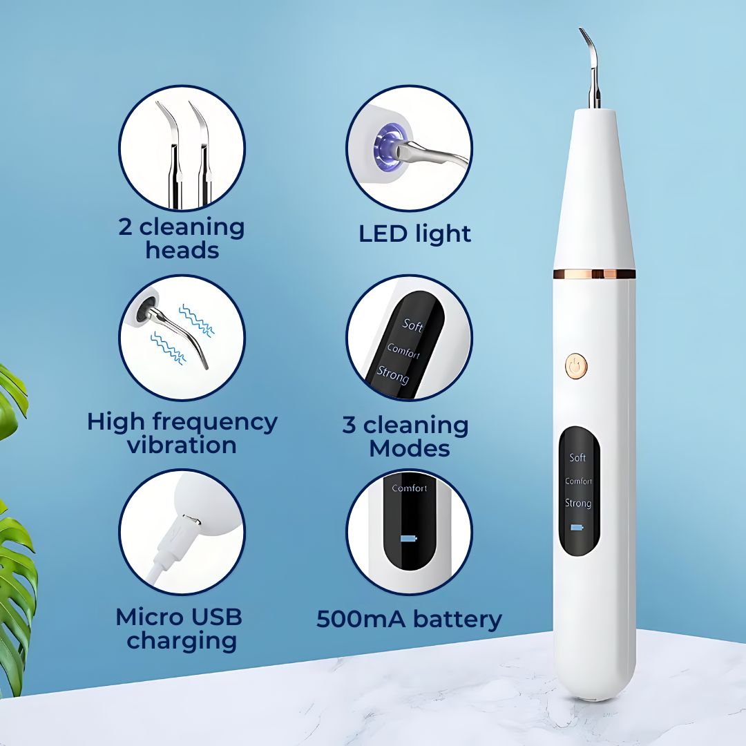 Ultrasonic Teeth Cleaner - Plaque Remover for Deep Cleaning & Tartar Removal at Home - Dental Hygiene Tool for Teeth Polishing