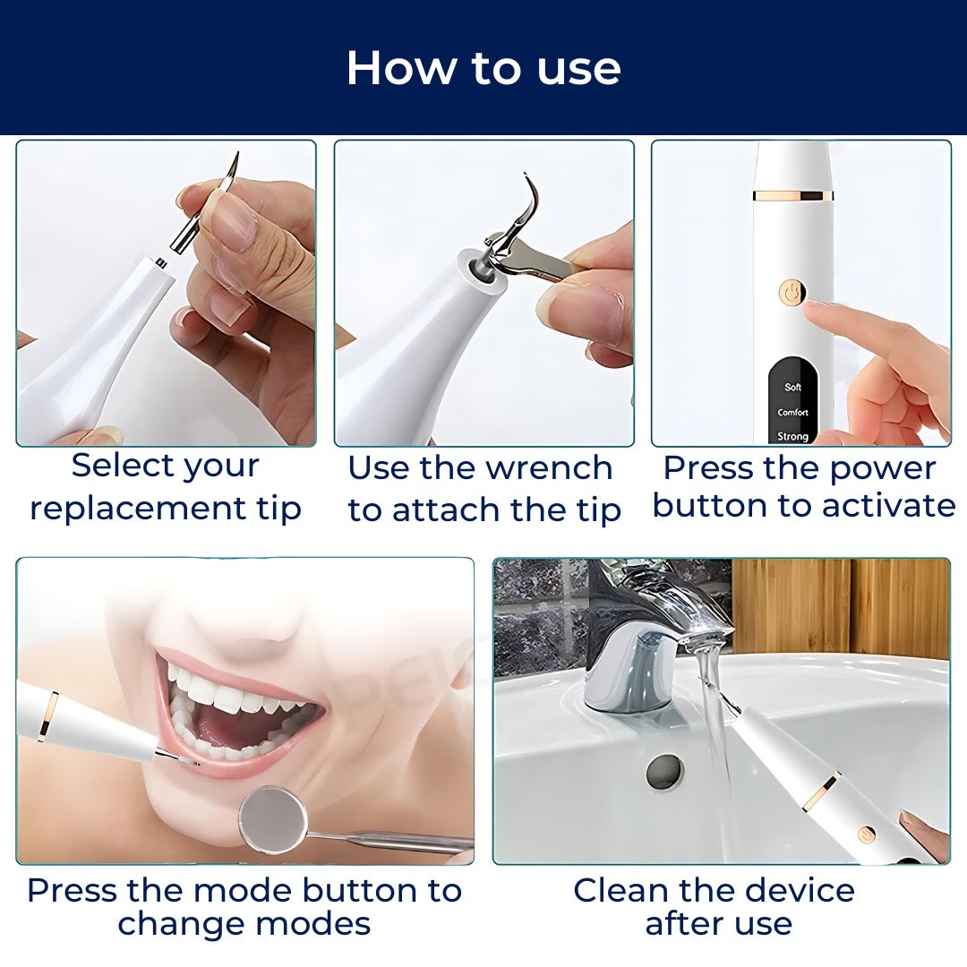 Ultrasonic Teeth Cleaner - Plaque Remover for Deep Cleaning & Tartar Removal at Home - Dental Hygiene Tool for Teeth Polishing