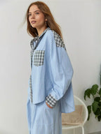 Women's Relaxed Fit 2-Piece Pyjama Set | Long Sleeve Button Shirt & Trousers for Sleeping, Lounging & Casual Mornings at Home