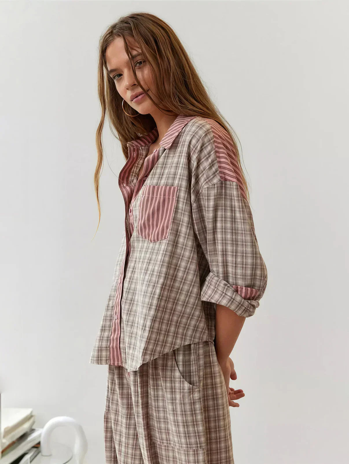 Women's Relaxed Fit 2-Piece Pyjama Set | Long Sleeve Button Shirt & Trousers for Sleeping, Lounging & Casual Mornings at Home