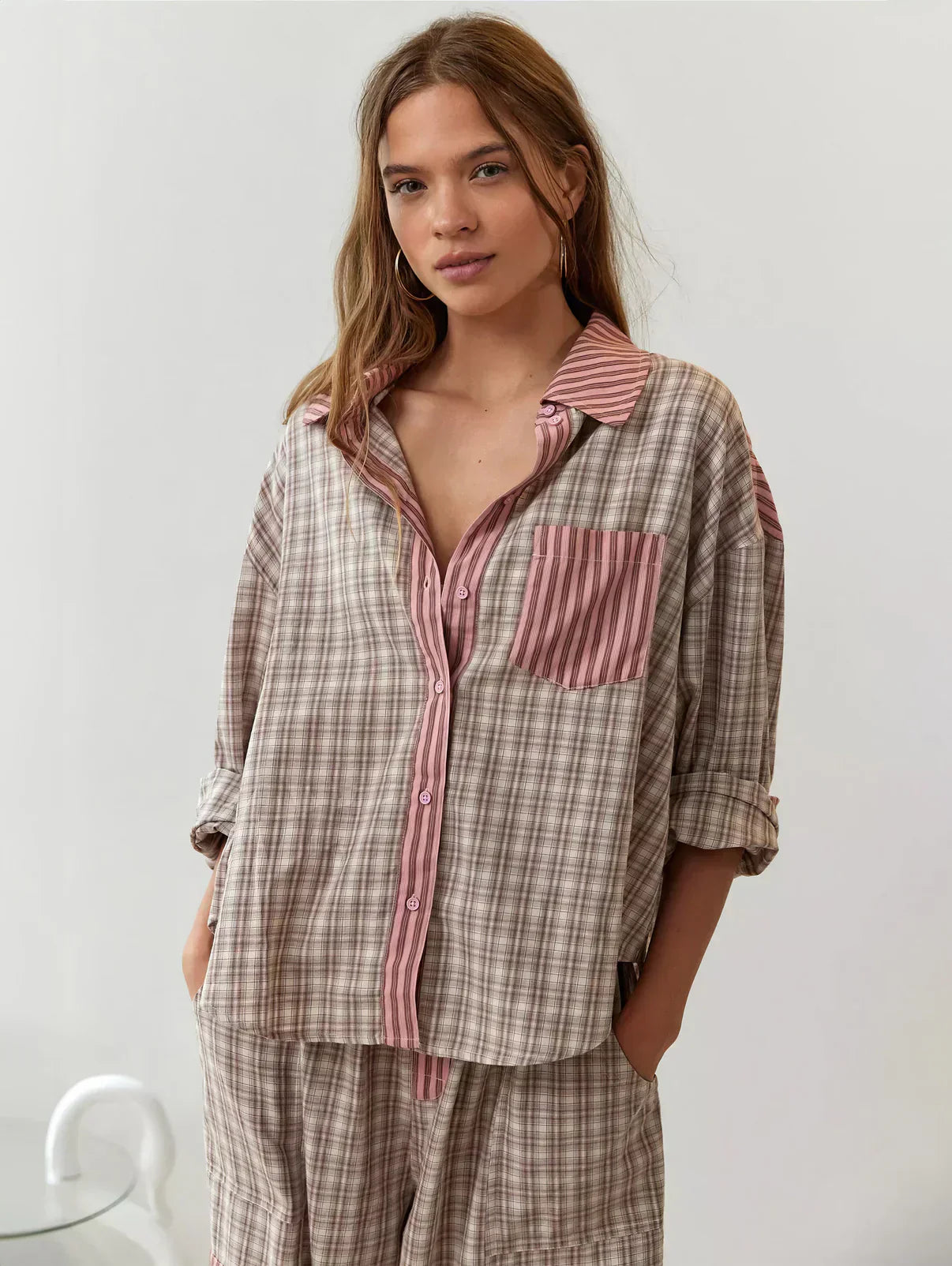 Women's Relaxed Fit 2-Piece Pyjama Set | Long Sleeve Button Shirt & Trousers for Sleeping, Lounging & Casual Mornings at Home