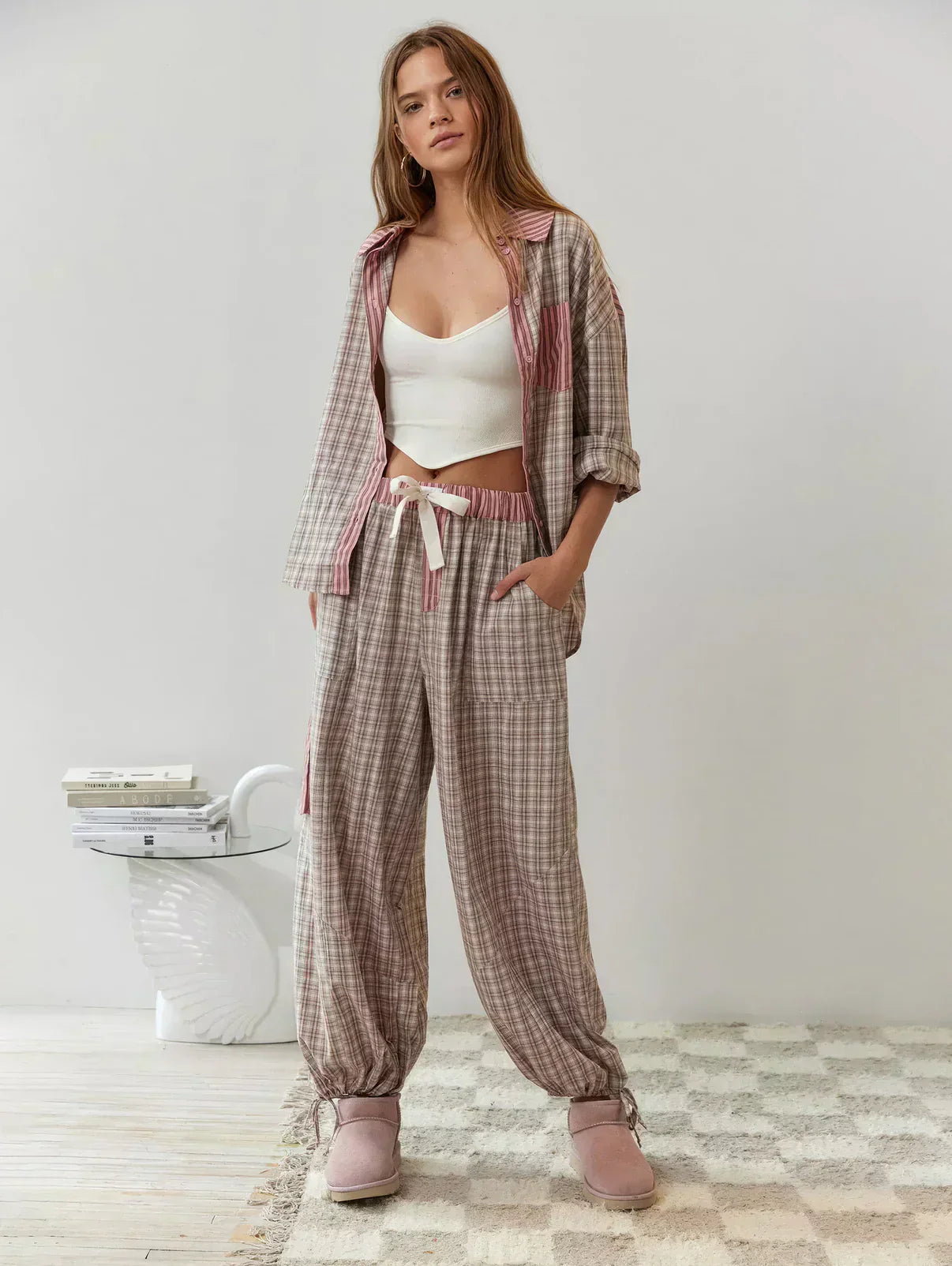 Women's Relaxed Fit 2-Piece Pyjama Set | Long Sleeve Button Shirt & Trousers for Sleeping, Lounging & Casual Mornings at Home