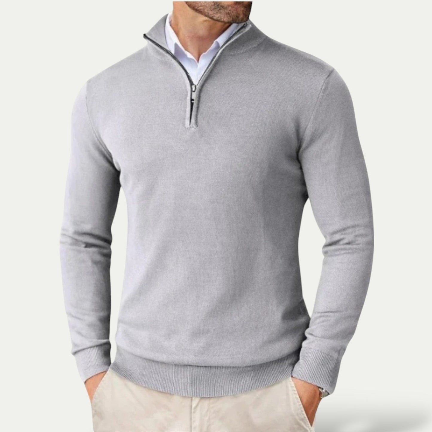 Men's Cashmere Pullover Jumper with Half Zip and Long Sleeves