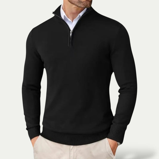 Men's Cashmere Pullover Jumper with Half Zip and Long Sleeves