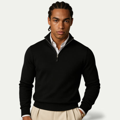 Men's Cashmere Pullover Jumper with Half Zip and Long Sleeves
