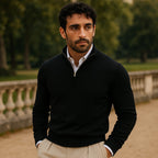 Men's Cashmere Pullover Jumper with Half Zip and Long Sleeves