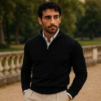 Men's Cashmere Pullover Jumper with Half Zip and Long Sleeves