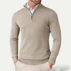 Men's Cashmere Pullover Jumper with Half Zip and Long Sleeves