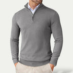 Men's Cashmere Pullover Jumper with Half Zip and Long Sleeves