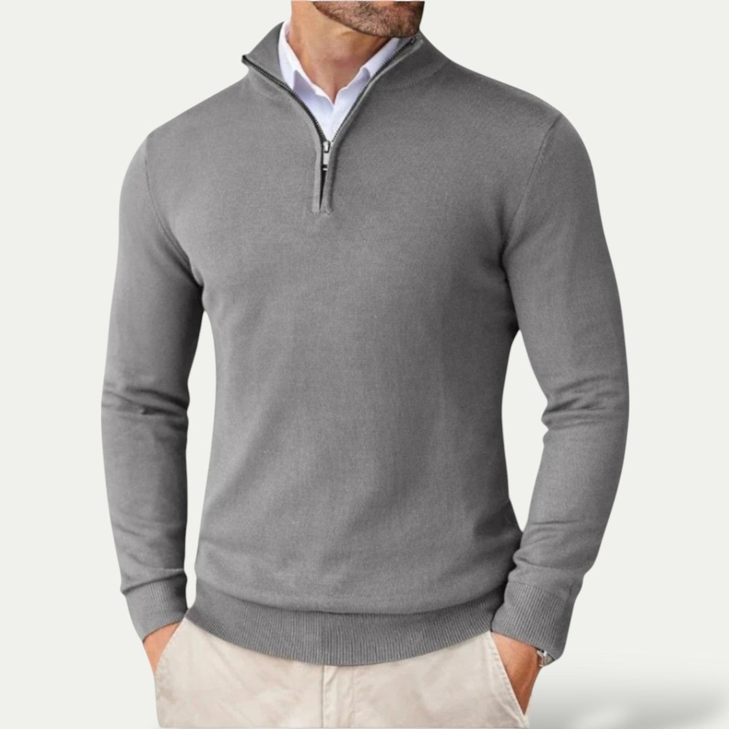 Men's Cashmere Pullover Jumper with Half Zip and Long Sleeves