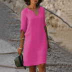 Linen Summer Dress | V-Neck, Comfortable Short Sleeves & Breathable Fabric for Everyday Wear