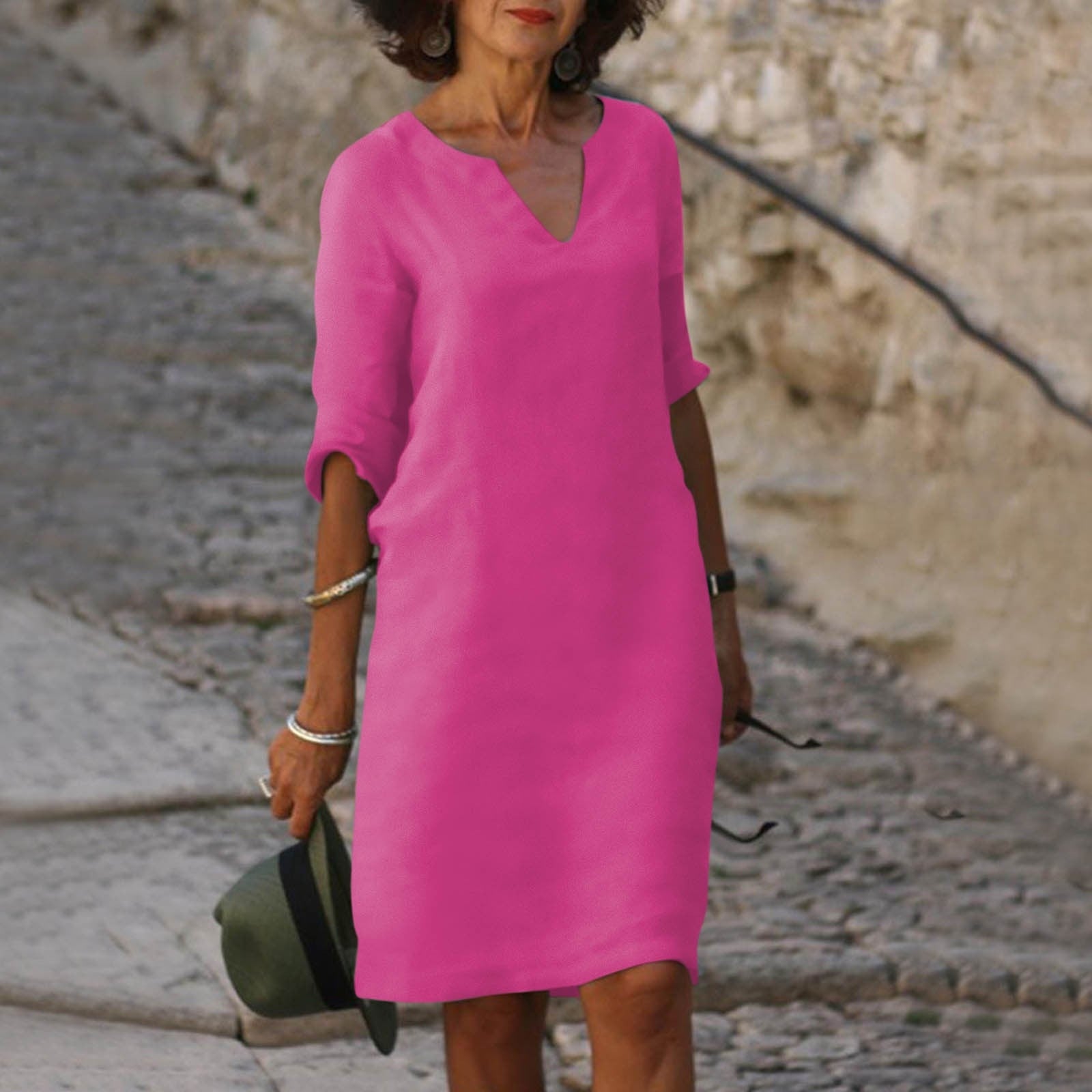 Linen Summer Dress | V-Neck, Comfortable Short Sleeves & Breathable Fabric for Everyday Wear