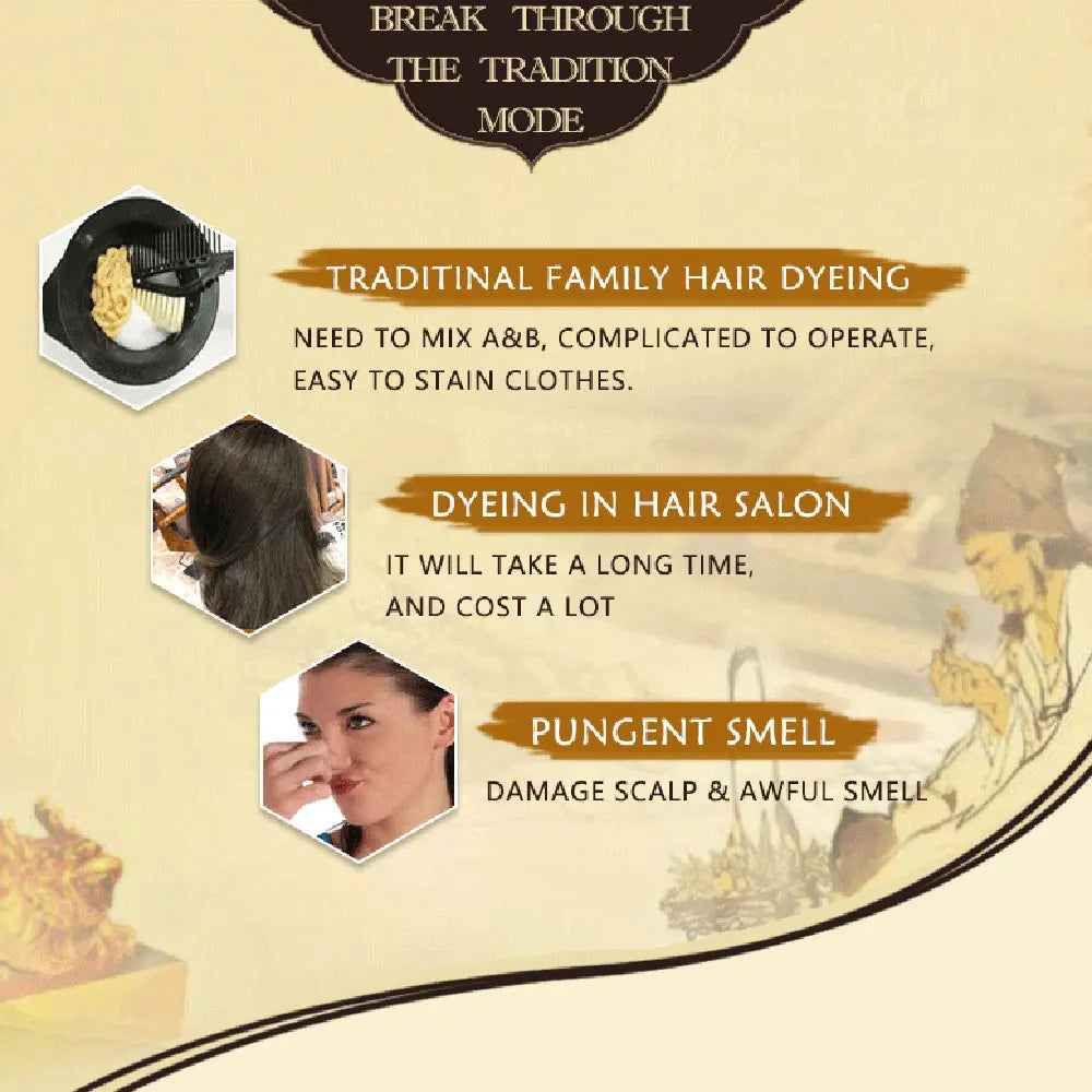 3-in-1 Black Hair Dye Shampoo for Men & Women - Long Lasting Natural Herbal Formula to Cover Gray & White Hair