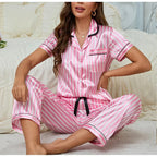 Women's Striped Pyjama Set | Pink Button-Up Shirt & Relaxed Trousers for Comfortable Lounging