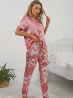 Women's Floral Print Pyjama Set | Short Sleeve Shirt & Long Trousers for Comfortable Sleep and Relaxation