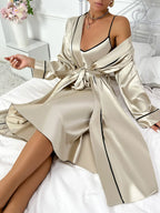 Women's Long Sleeve Robe & Slip Dress Pyjama Set | Relaxed Fit for Lounging & Sleepwear