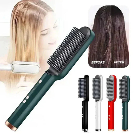 2-in-1 Hair Straightening & Curling Brush | Tourmaline Ceramic, Adjustable Heat Settings for All Hair Types