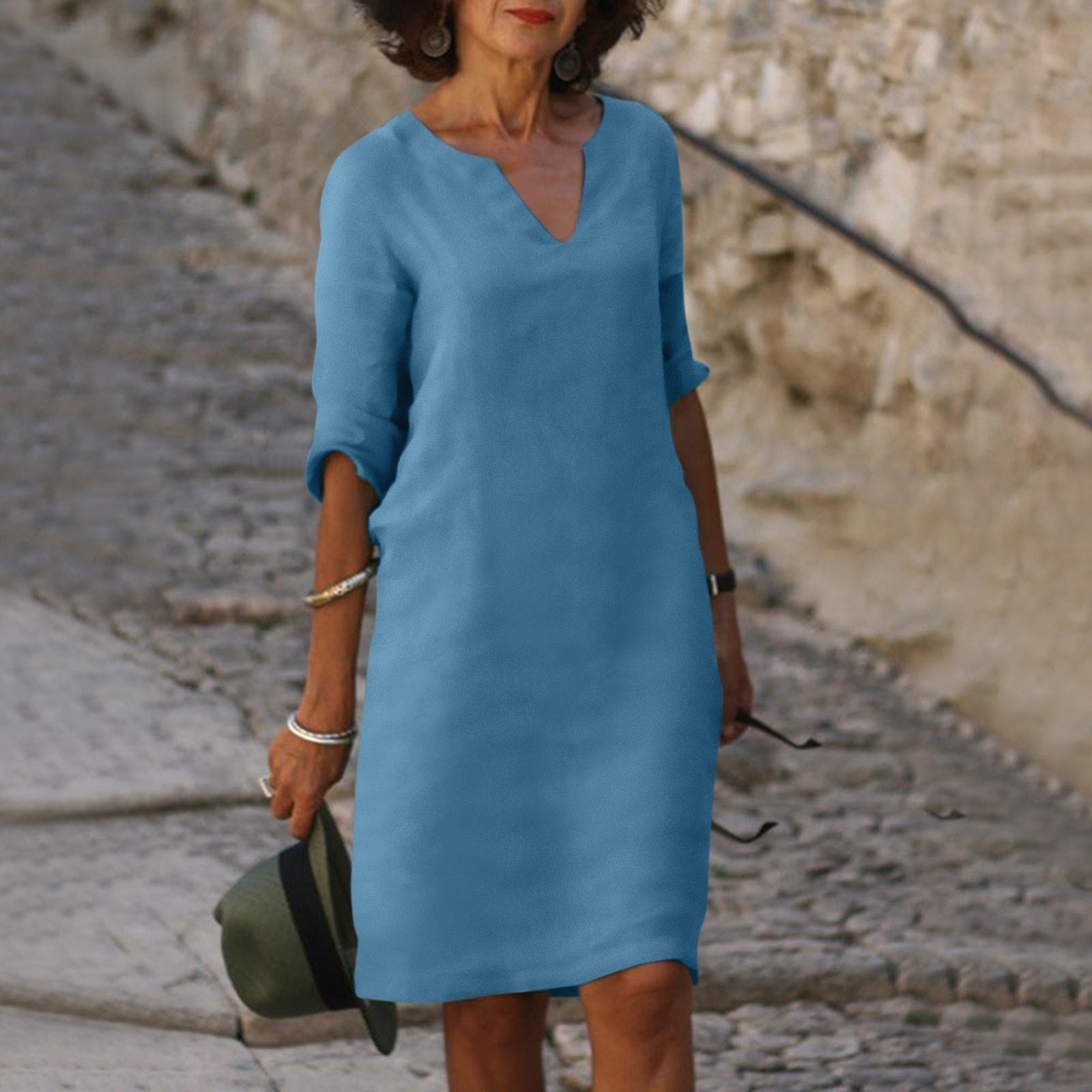 Linen Summer Dress | V-Neck, Comfortable Short Sleeves & Breathable Fabric for Everyday Wear