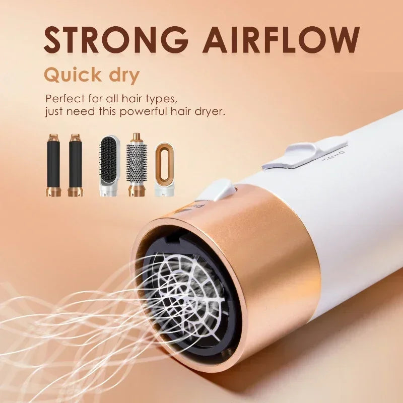 5-in-1 Hair Dryer Hot Comb Set - Professional Curling Iron & Hair Straightener Styling Tool Airstyler & Home Use