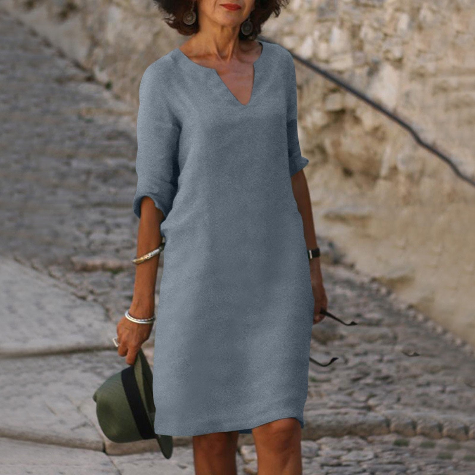 Linen Summer Dress | V-Neck, Comfortable Short Sleeves & Breathable Fabric for Everyday Wear