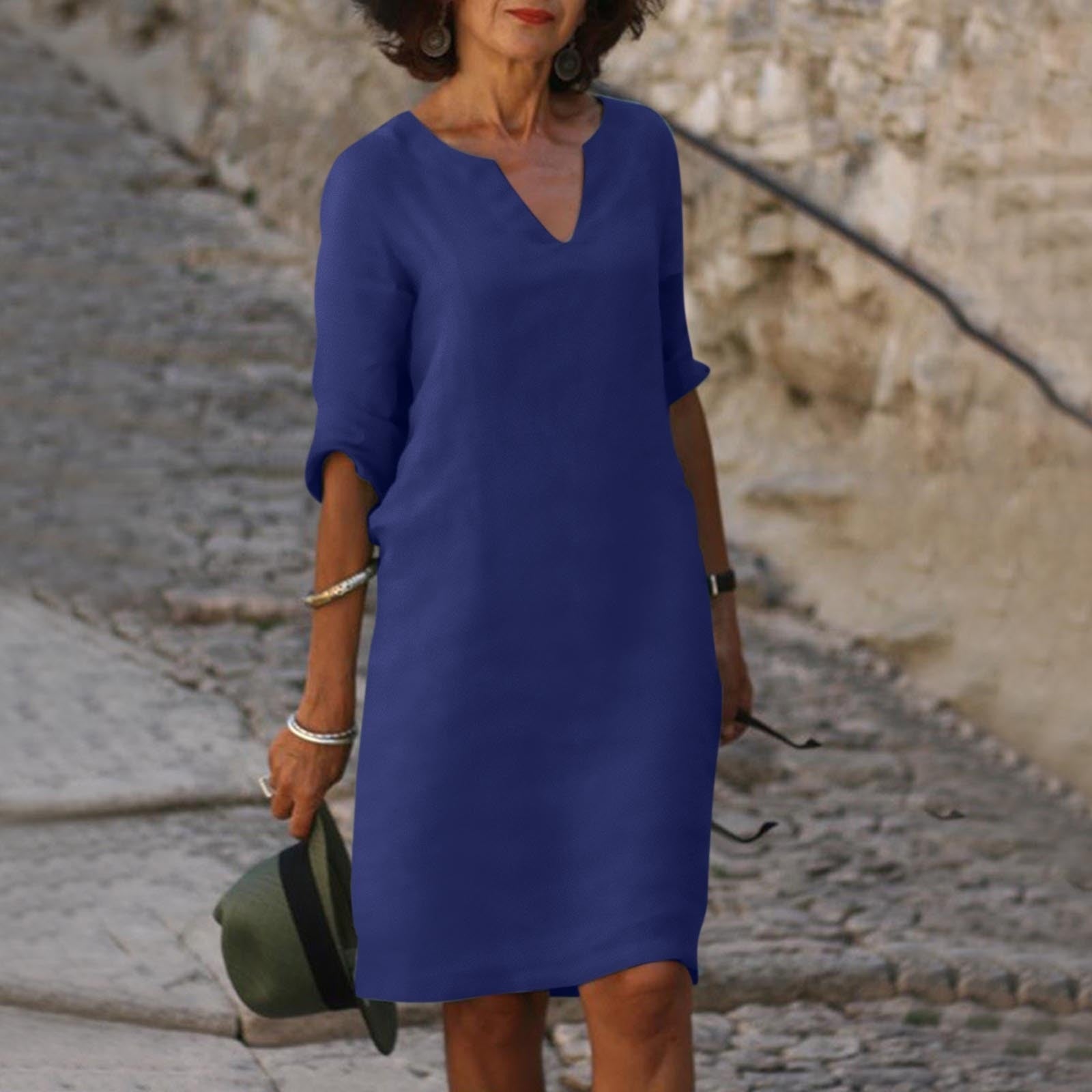 Linen Summer Dress | V-Neck, Comfortable Short Sleeves & Breathable Fabric for Everyday Wear