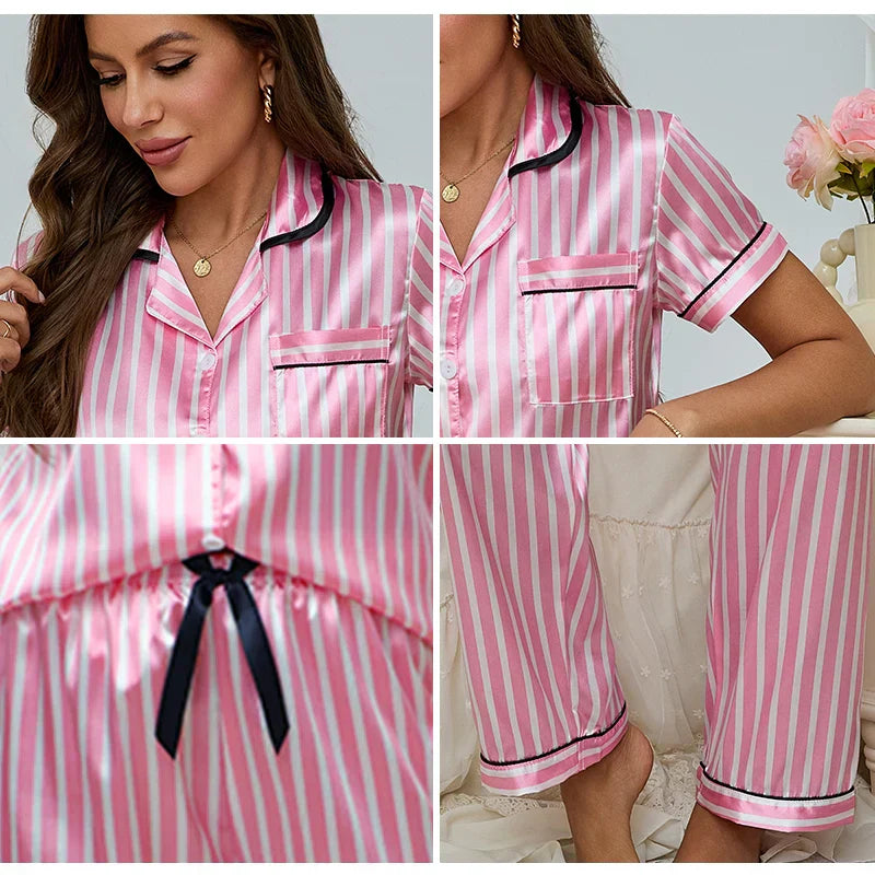 Women's Striped Pyjama Set | Pink Button-Up Shirt & Relaxed Trousers for Comfortable Lounging