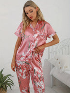 Women's Floral Print Pyjama Set | Short Sleeve Shirt & Long Trousers for Comfortable Sleep and Relaxation