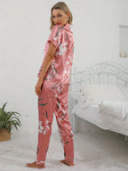 Women's Floral Print Pyjama Set | Short Sleeve Shirt & Long Trousers for Comfortable Sleep and Relaxation