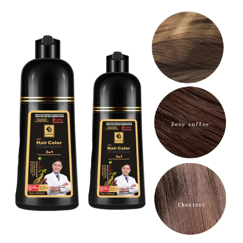 3-in-1 Black Hair Dye Shampoo for Men & Women - Long Lasting Natural Herbal Formula to Cover Gray & White Hair
