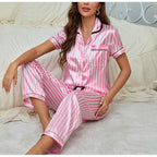 Women's Striped Pyjama Set | Pink Button-Up Shirt & Relaxed Trousers for Comfortable Lounging