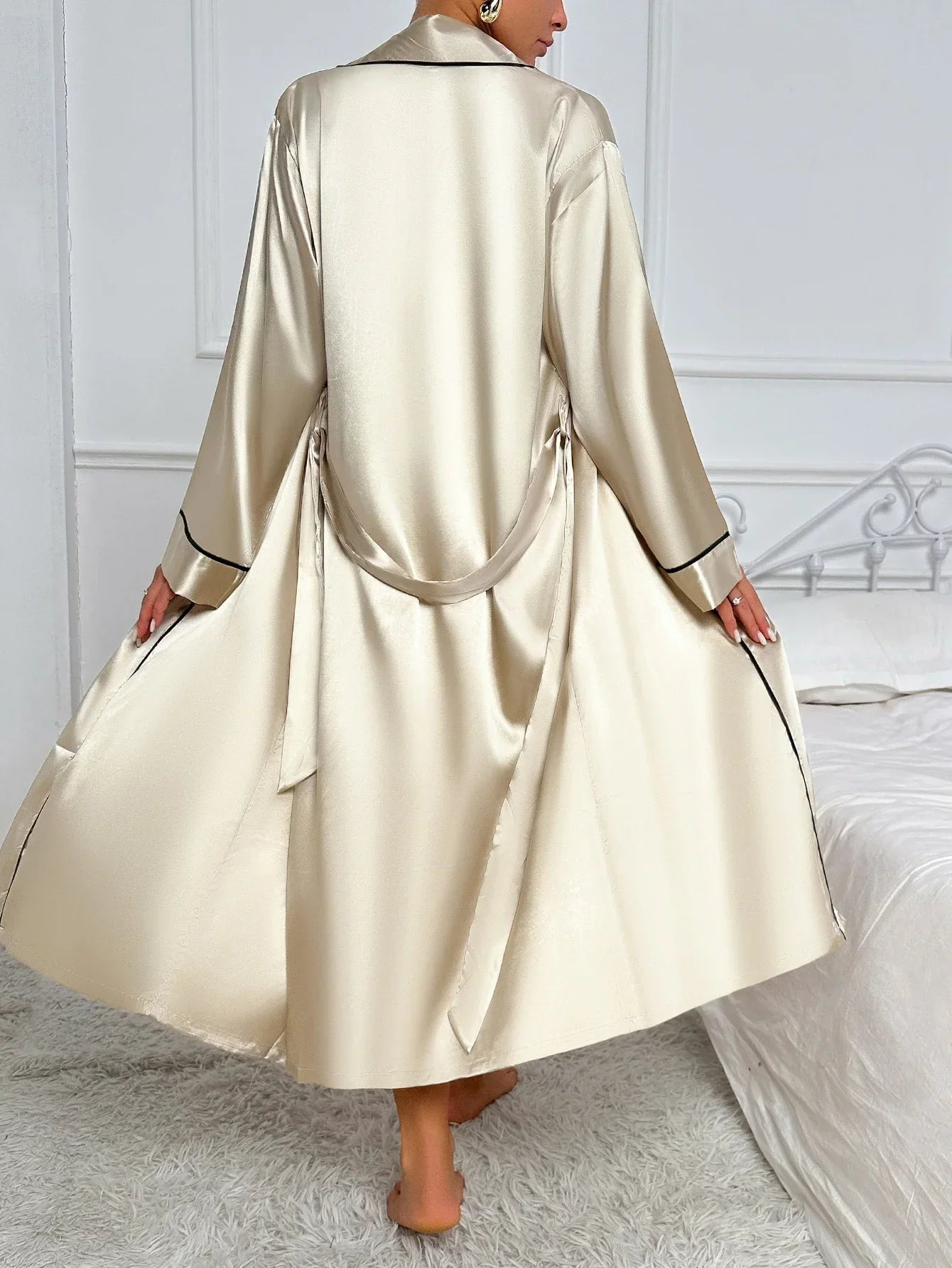 Women's Long Sleeve Robe & Slip Dress Pyjama Set | Relaxed Fit for Lounging & Sleepwear