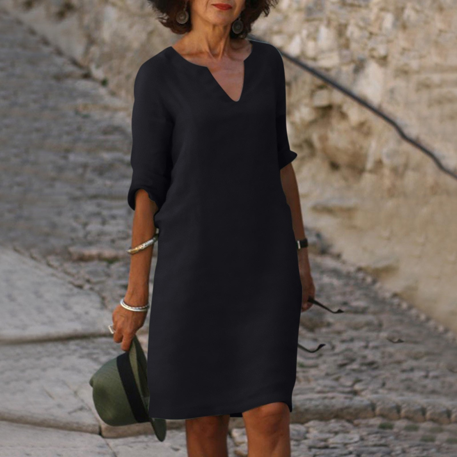 Linen Summer Dress | V-Neck, Comfortable Short Sleeves & Breathable Fabric for Everyday Wear